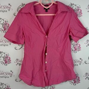 Talbots tshirt button down shirt collared Pink Button-Up Women's Top stretch